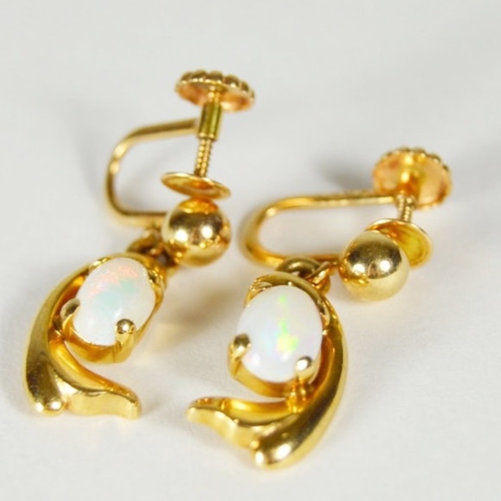 🔥Rare! 14k Solid Gold Non-Piercing Opal Earrings
